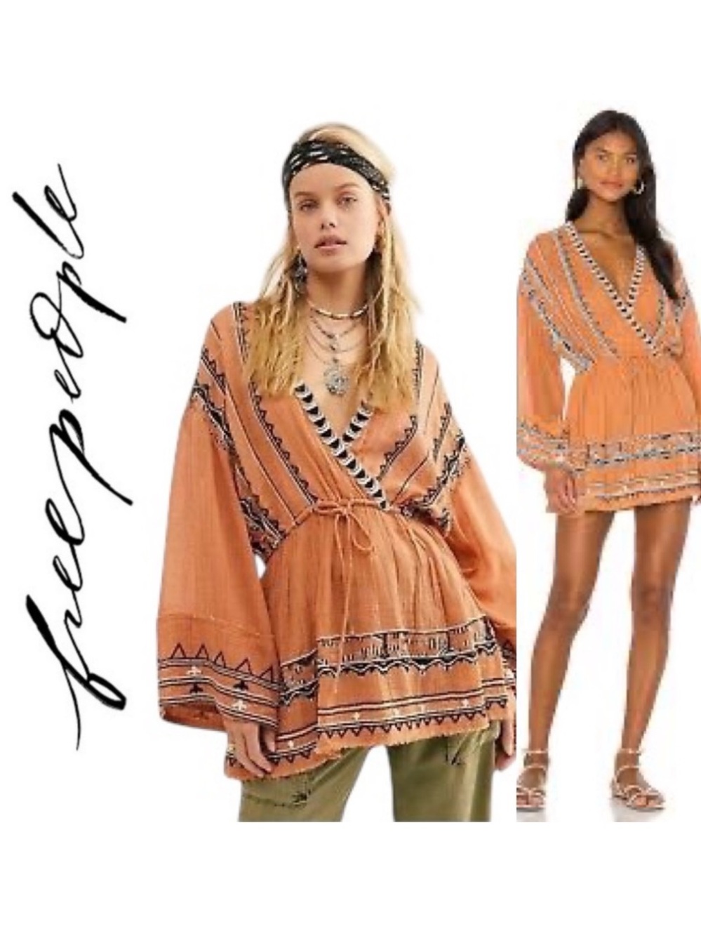 Free People Saffron Embroidered Tunic Top - Terracotta XS